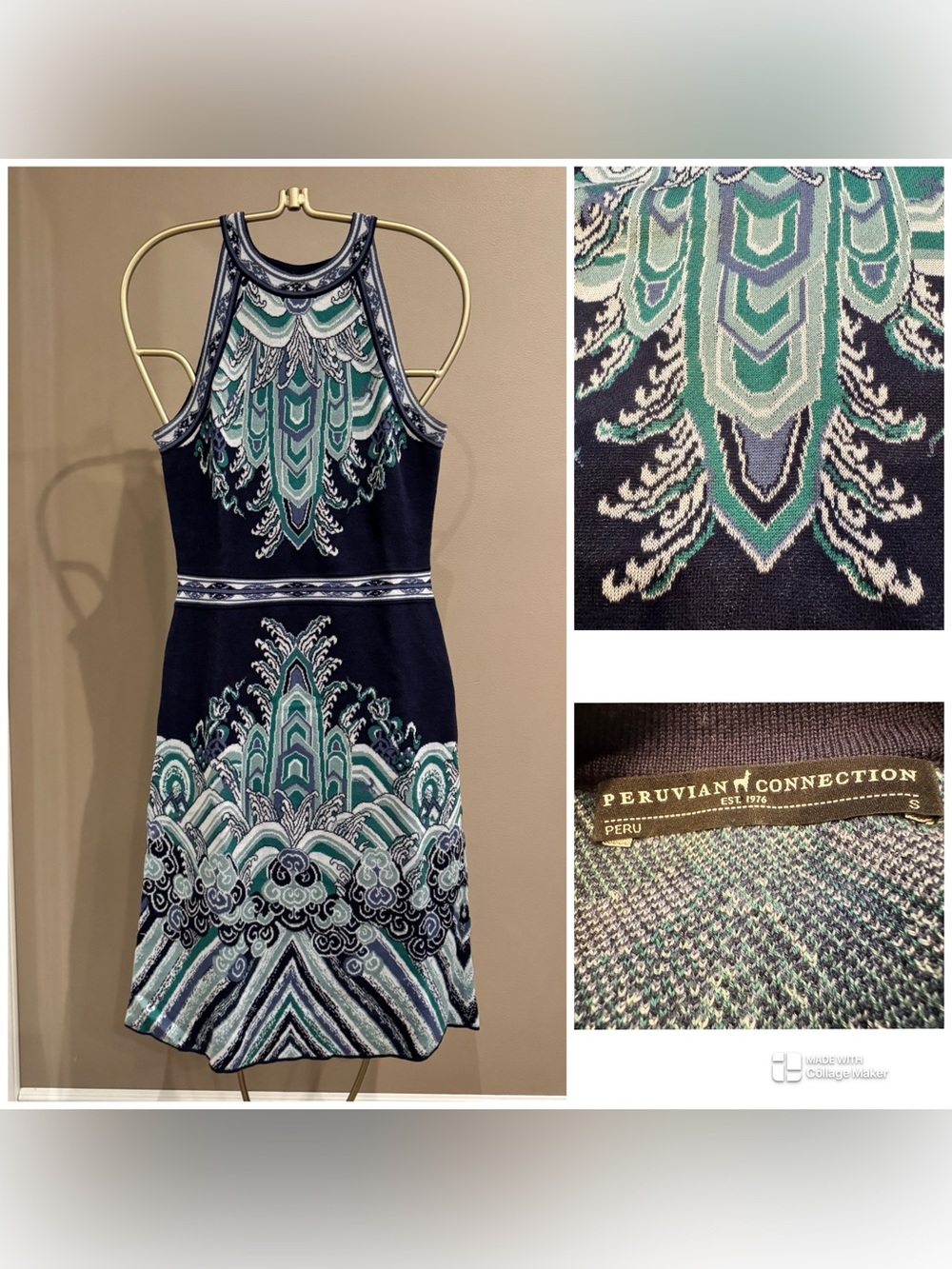Peruvian Connection Luxury Pima Cotton Jacquard Halter Dress